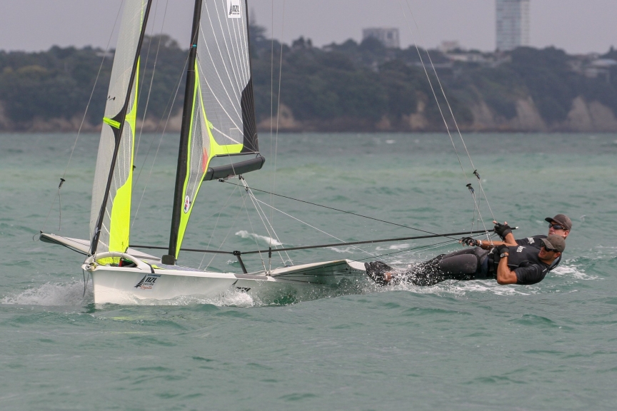Peter Burling and Blair Tuke won the Oceanbridge NZL Sailing Regatta this weekend, comfortably taking out the event by 14 points over second placed Isaac McHardie and William McKenzie