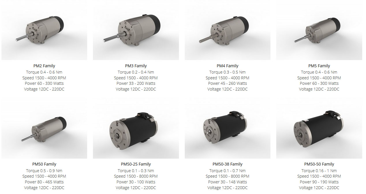 The Parvalux standard brushed DC motors offer a performance range of speeds across 1,000 &ndash; 5,000 RPM, power up to 2,030 W and torques of 0